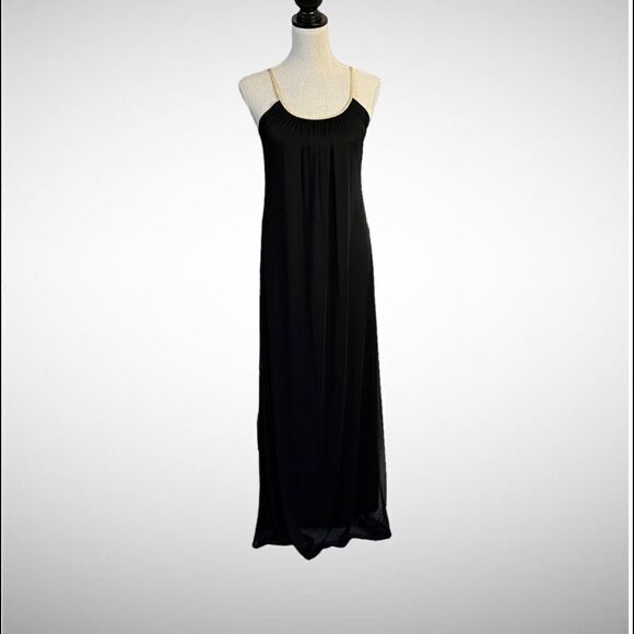 Vintage 90’s Jump Apparel Black Lined Maxi Dress Gold Braided Straps XS - Picture 1 of 8